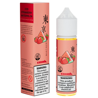 Tokyo Strawberry Watermelon Ice Nic Salt e-liquid in a 30ml bottle, blending ripe strawberries, watermelon, and a refreshing icy finish.