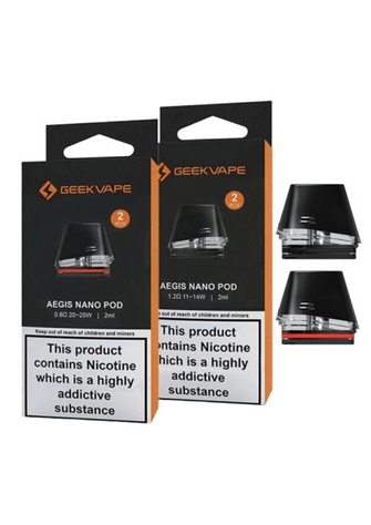 Geek Vape Aegis Nano Replacement Pods, adjustable airflow, top-fill design, integrated coils.

