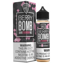 VGOD Berry Bomb 60ML bottle with fresh strawberries, blueberries, and raspberries.

