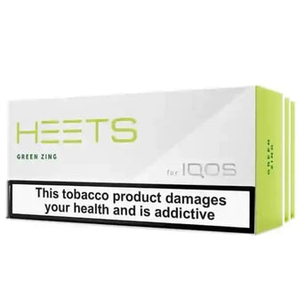 "IQOS HEETS Green Zing – Refreshing menthol with citrus notes."
